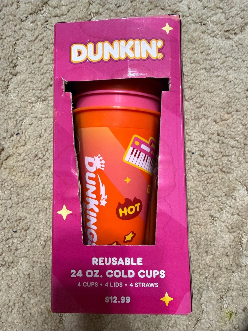 Dunkin' Reusable 24 oz Cold Cup - Orange & Pink
